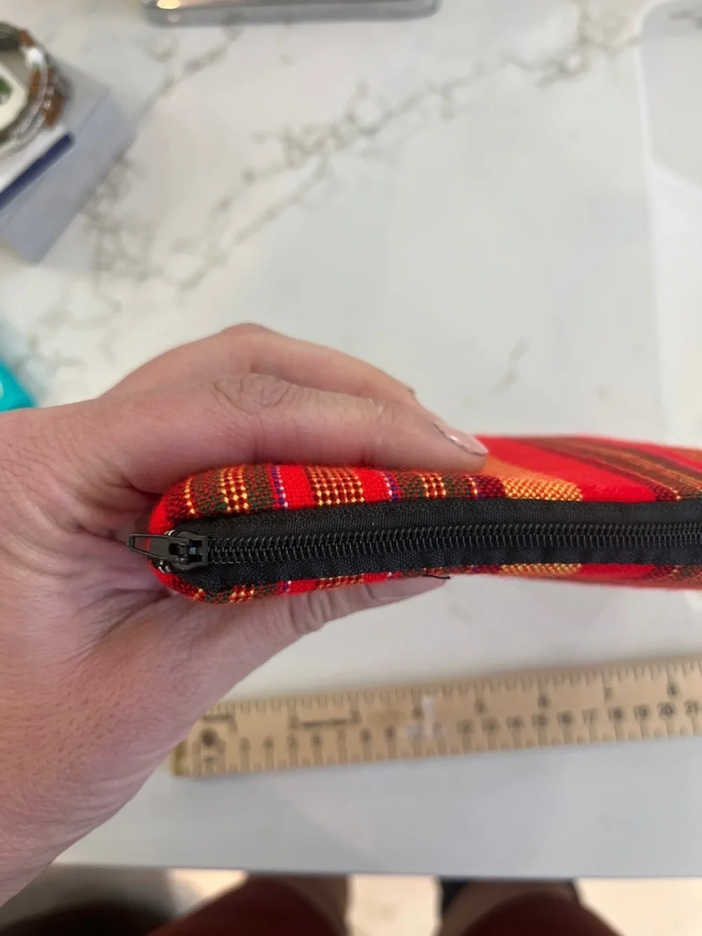 Striped Red & Orange Zip Pouch - Women's Bag